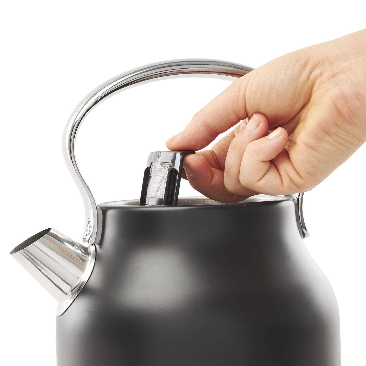 Haden Heritage Black Retro Stainless Steel 1.7 L Electric Tea Kettle