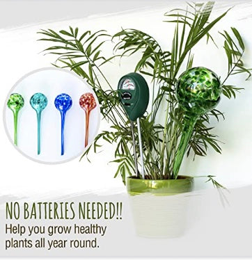 Cotswold Homeware Co Plant Watering Globes - Plant Watering Devices - Plant Watering Bulbs - Self Watering Spikes -Decorative Hand Blown Glass - Watering Bulbs - Free Moisture Meter 4 Large Size