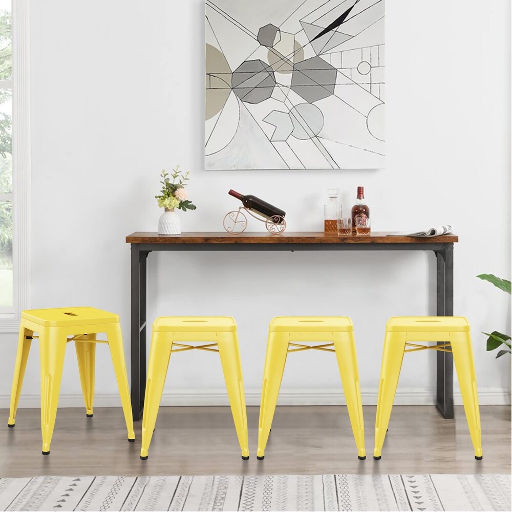 Backless Industrial Metal Bar Stool Kitchen Stackable Kids Stools Short Stools Metal Dining Chairs Set of 4   18inch