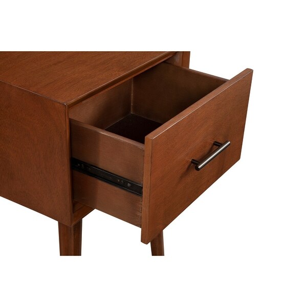 End Table with 1 Drawer and Angled Legs， Brown