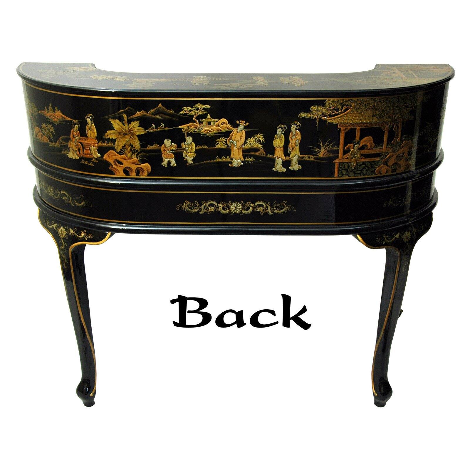 Oriental Furniture Black Lacquer Ladies Desk with Gold Chinoiserie