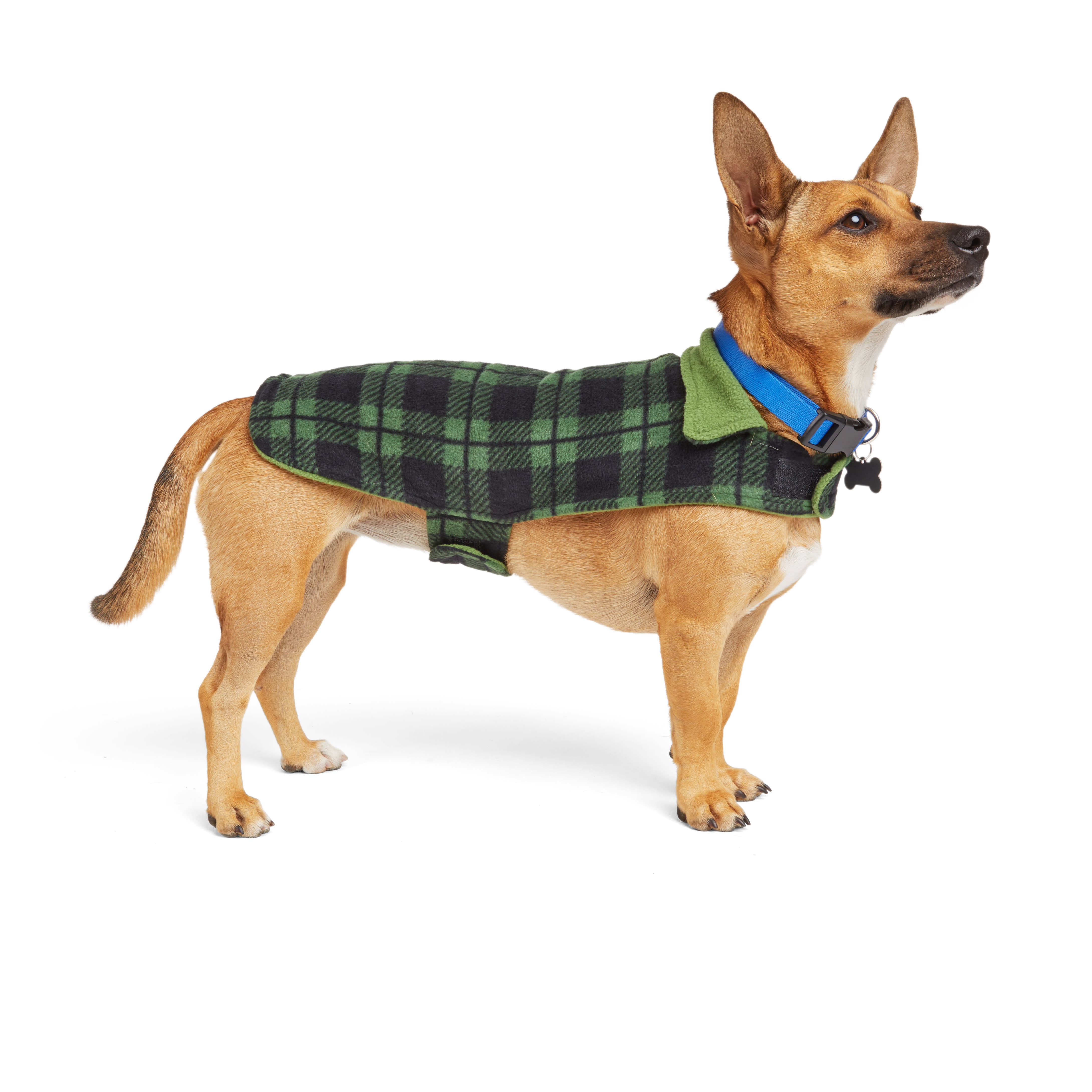 YOULY Green Check Cozy Dog Coat， X-Small/Small