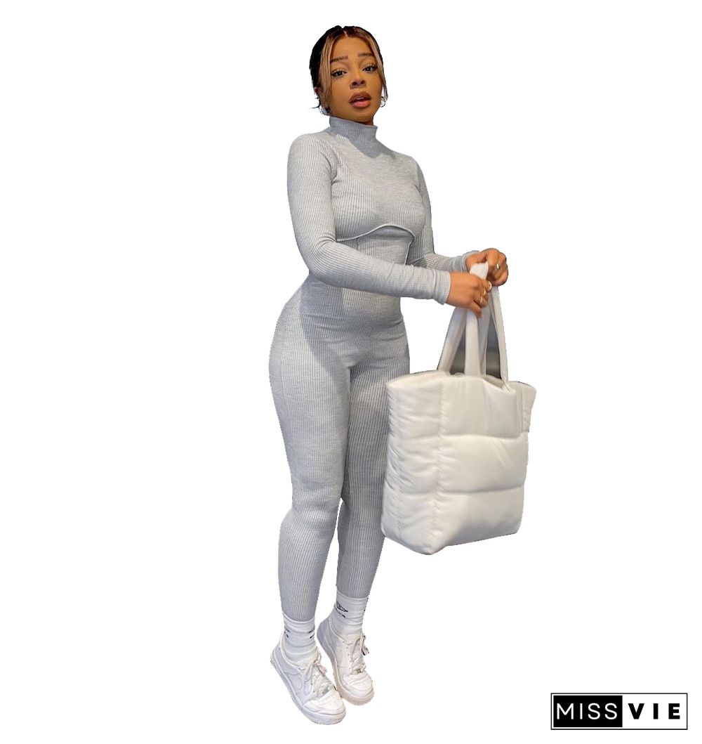 Turtleneck Long Sleeve Bodycon Fitness Jumpsuit