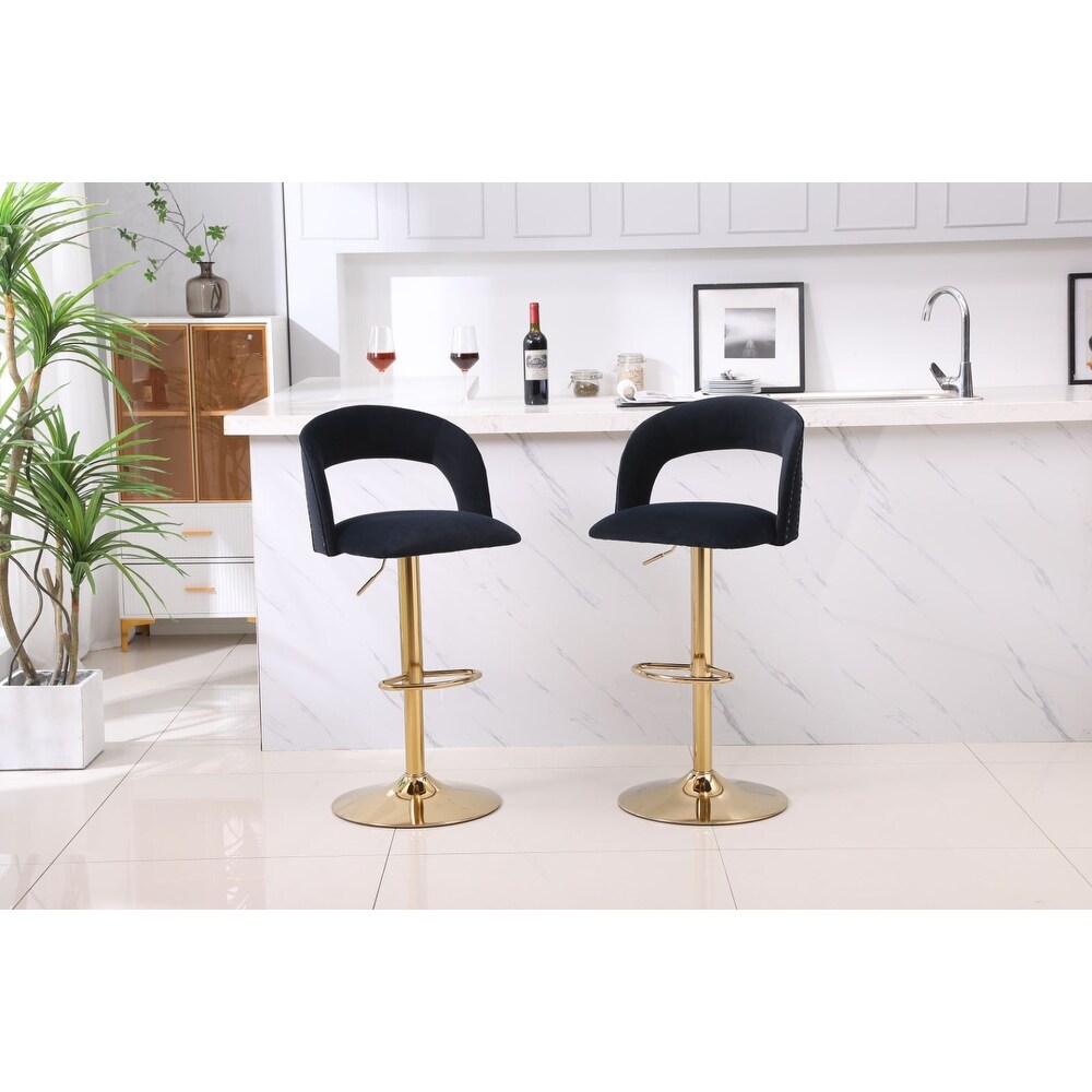 Swivel Velvet Bar Stool Counter Height Adjustable Set of 2