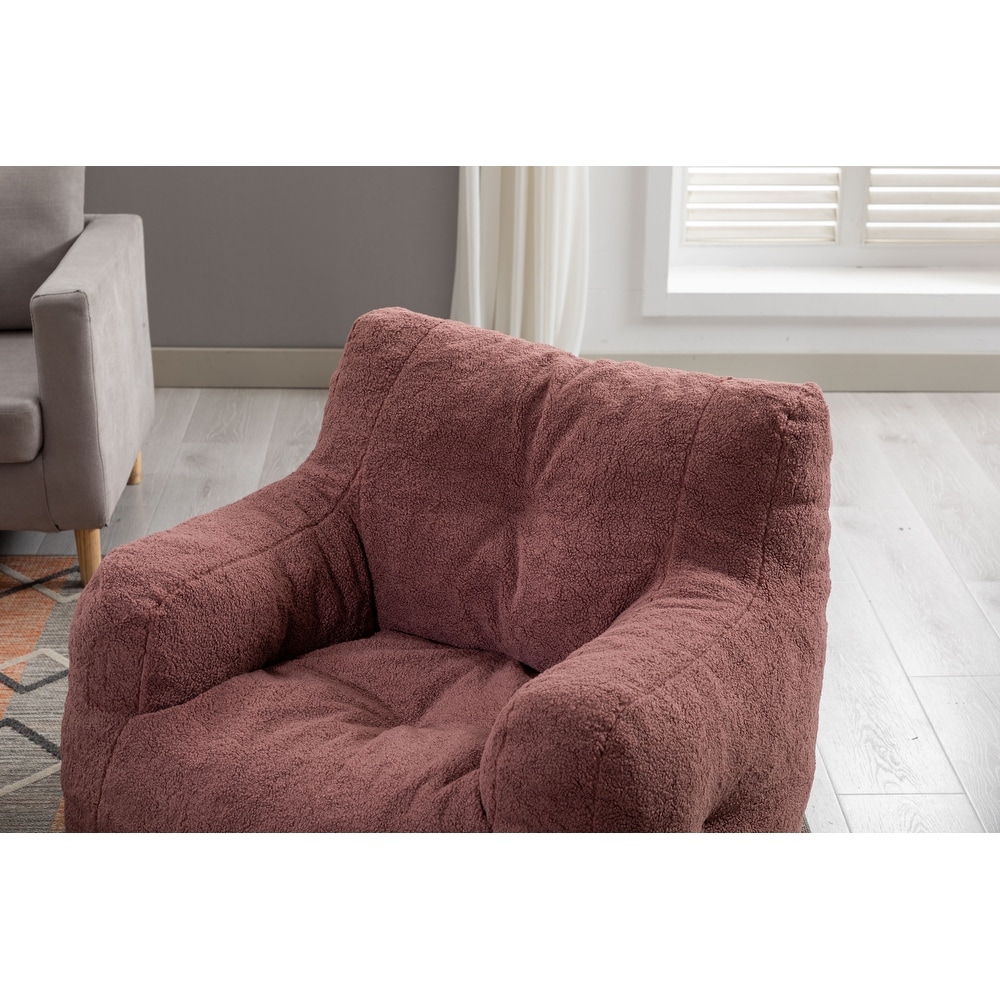 Soft Tufted Foam Bean Bag Chair With Teddy Fabric Bean For Living Room