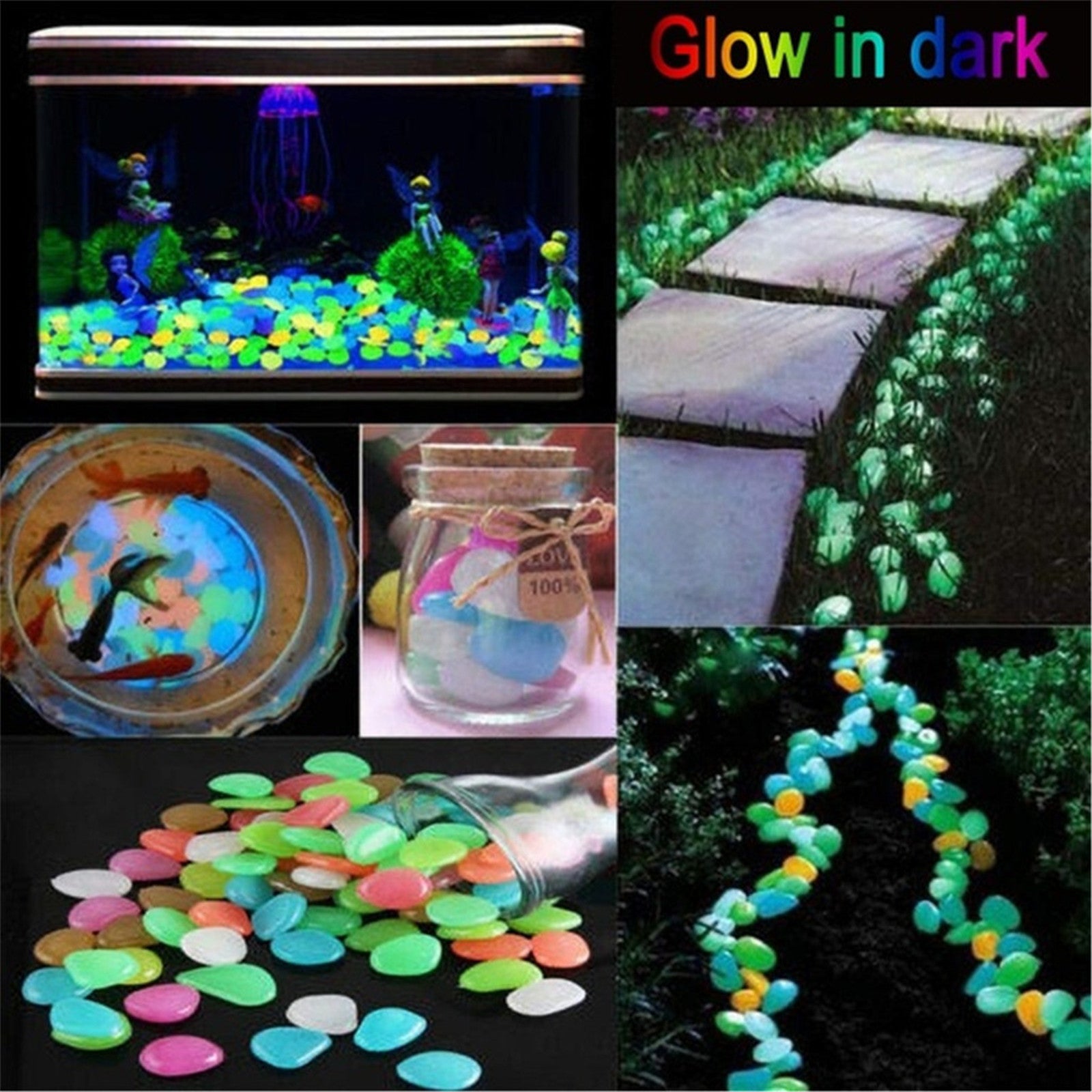 Glow in The Dark Pebbles, Glow Decorative Stones Rocks, Luminous Pebbles for Outdoor Decor, Garden Lawn Yard, Aquarium, Walkway, Fish Tank, Pathway(50pcs Green)