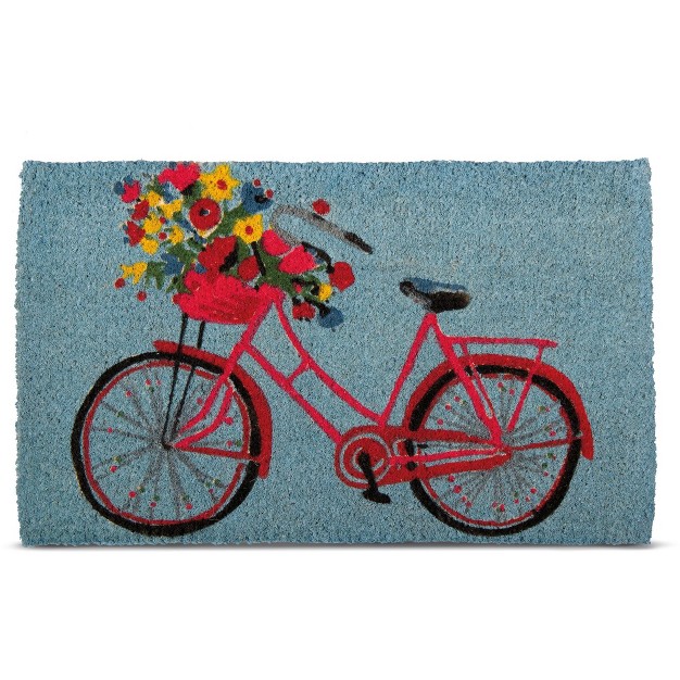 Bike Rider Coir Rectangle Indoor And Outdoor Coir Door Welcome Mat Red Bike On Blue Background