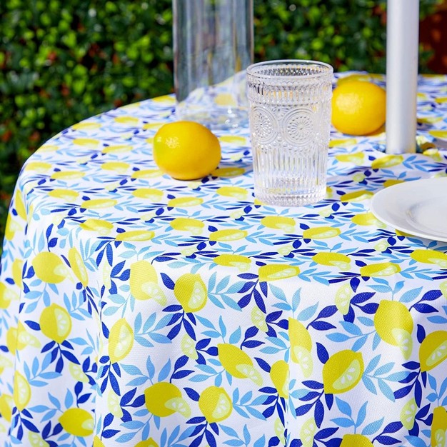 Okuna Outpost Lemon Round Tablecloth With Umbrella Hole For Outdoor Patio Table 60 In