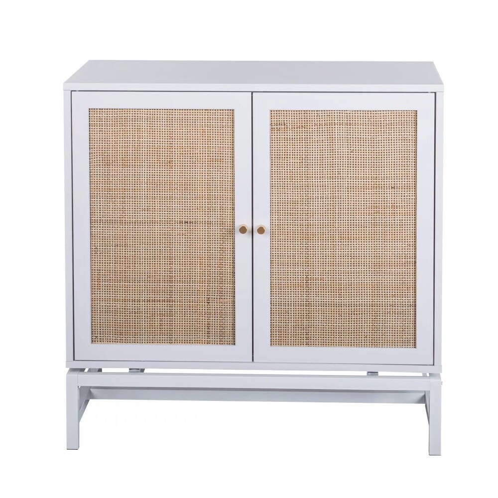 2 Door Accent Cabinet Storage Cabinet With Rattan Skin Decoration 1 Adjustable Inner Shelves For Dining Room and Living Room