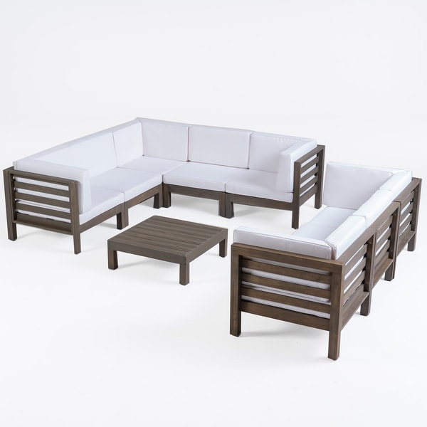 Oana Outdoor 9Piece Acacia Wood Sectional Sofa Set with Coffee Table by Christopher Knight Home