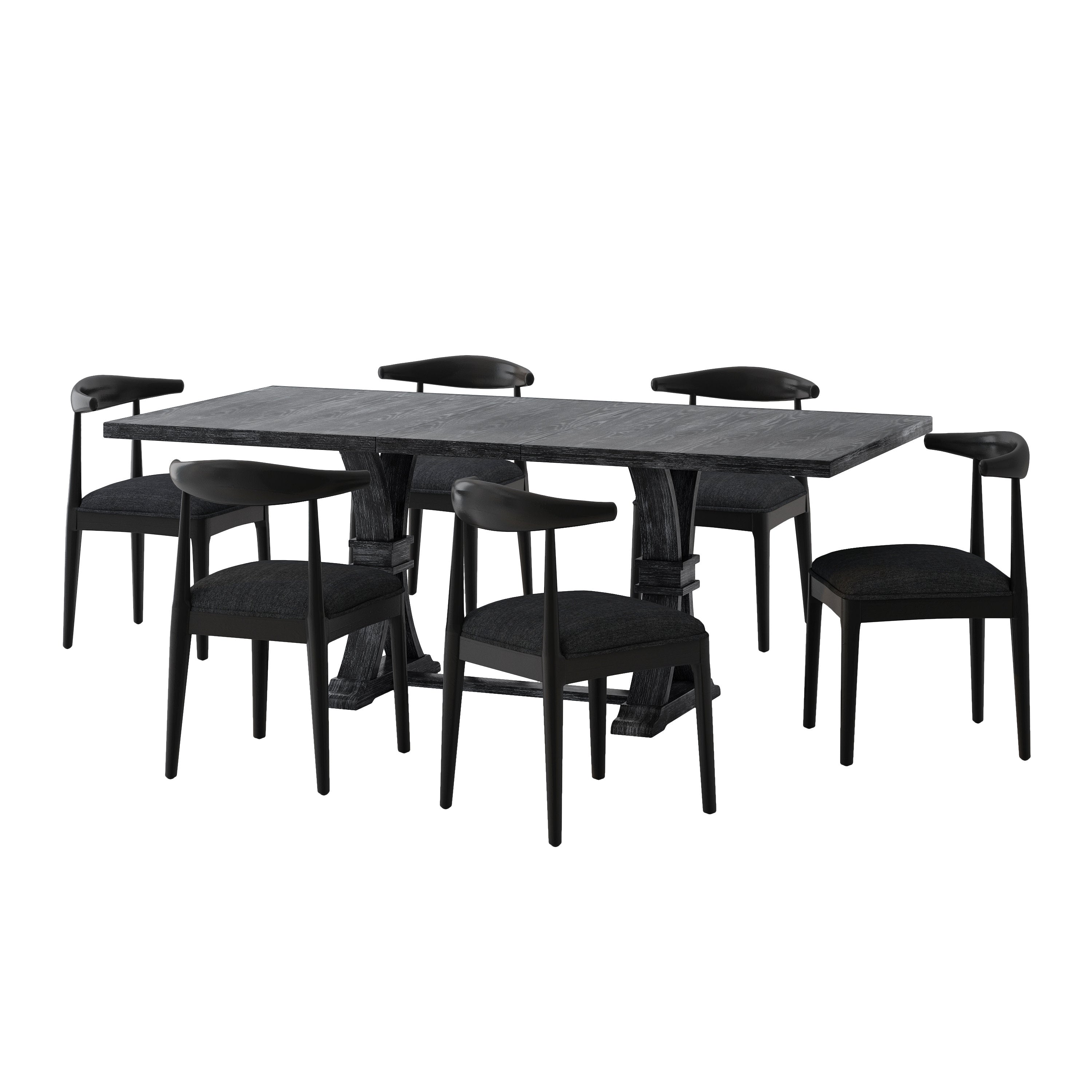 Derring Contemporary Fabric Upholstered Wood 7 Piece Dining Set