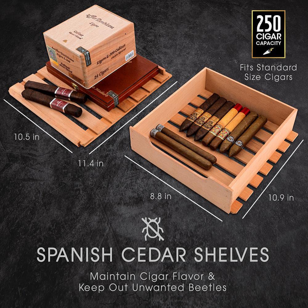 Schmecke 250Piece Cigar Cooler Humidor with Spanish Cedar Wood Shelves with Built in Digital Hygrometer Chiller