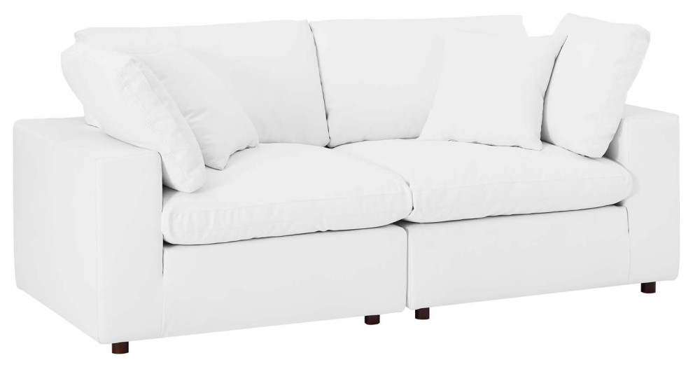 Commix Down Filled Overstuffed Vegan Leather Loveseat   Contemporary   Loveseats   by ShopFreely  Houzz