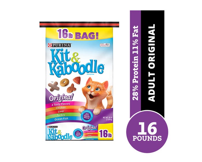 Purina Kit  Kaboodle Original Adult Dry Cat Food， 16 lb. Bag