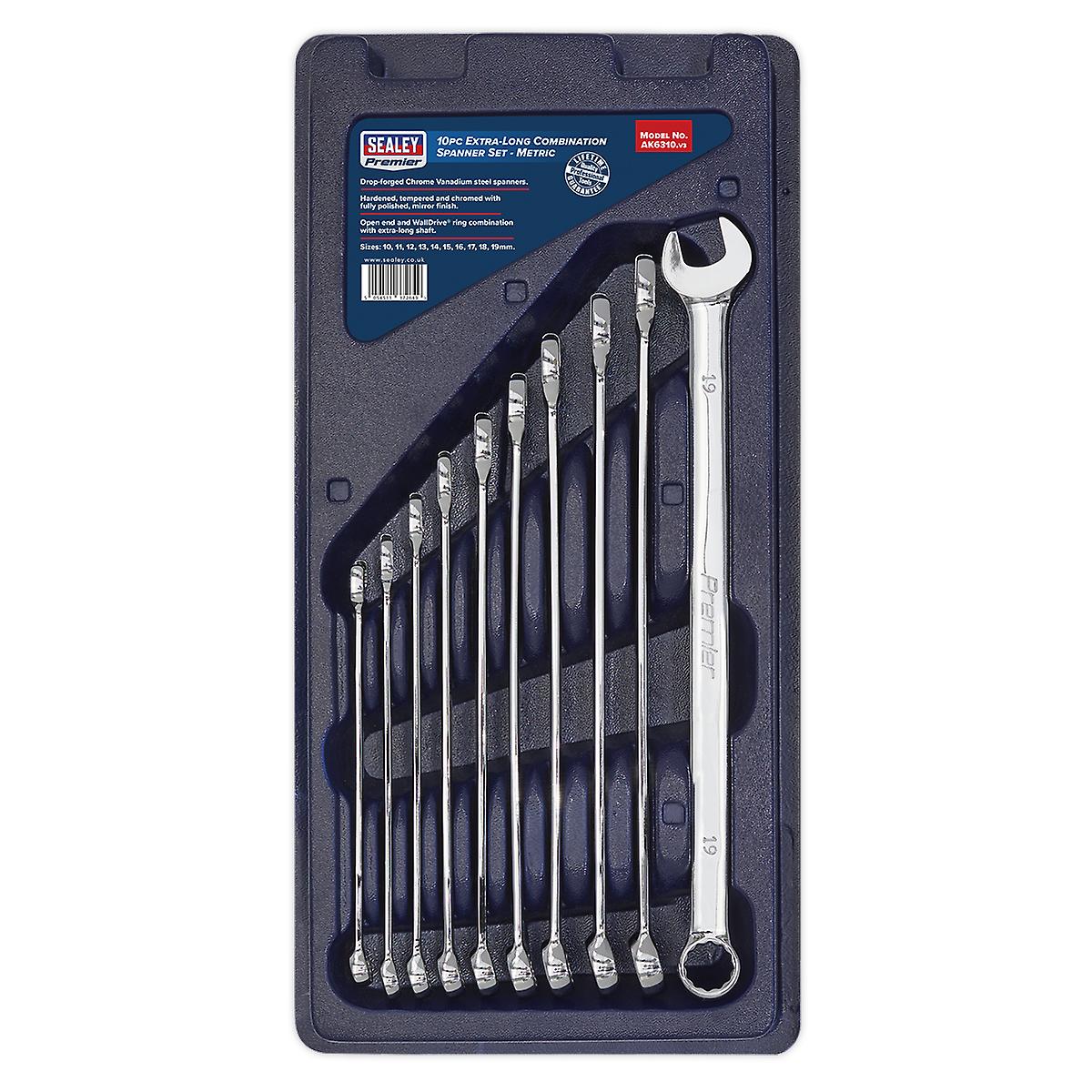 Sealey Ak6310 Combination Spanner Set 10Pc Extra-Long Metric