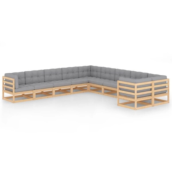 10 Piece Garden Lounge Set with Cushions Solid Pinewood - Overstock - 35107601