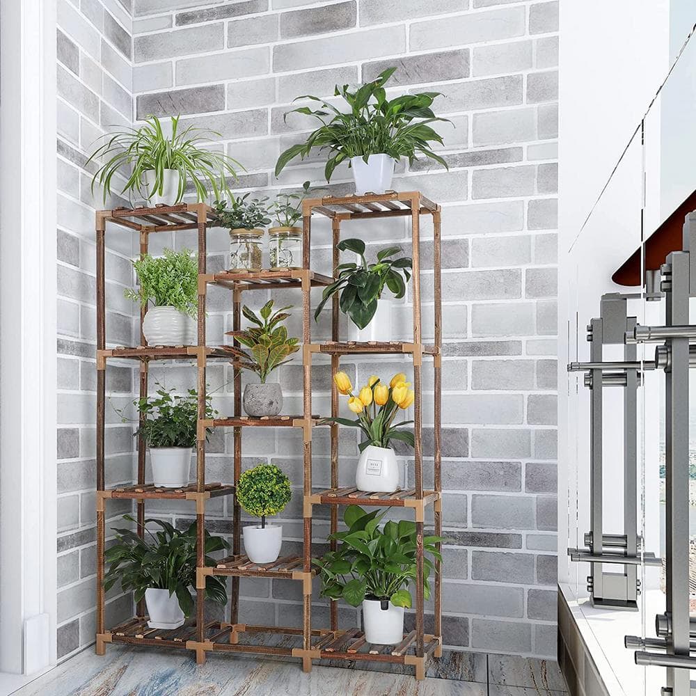 Oumilen LIANTRAL Tall Plant Stand for Indoor Plants， Wood Tiered Plant Shelf for Multiple Plants LT-K53