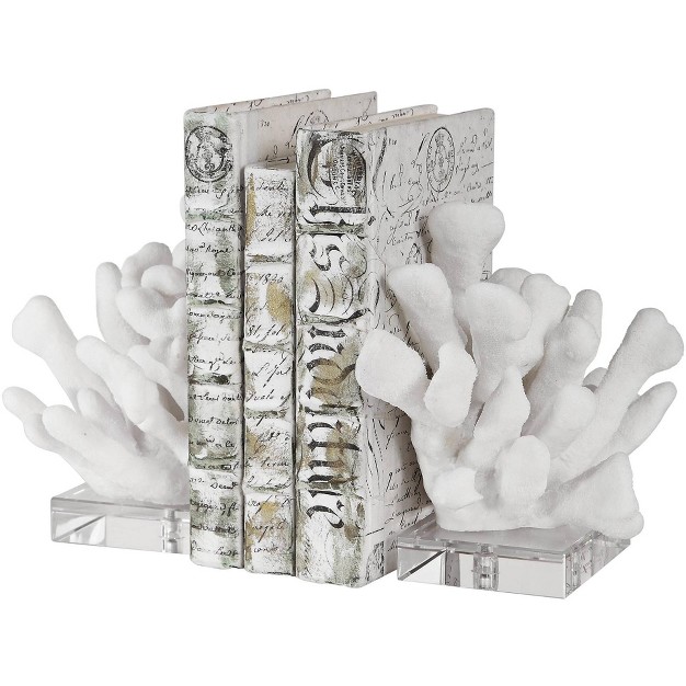 High White Coral And Crystal Bookends Set