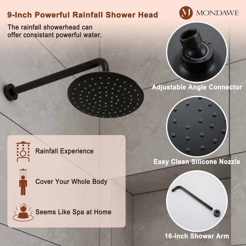 Mondawe Retro Series 3-Spray Patterns with 1.8 GPM 9 in. Rain Wall Mount Dual Shower Heads with Handheld in Oil-Rubbed Bronze MD-A3816-ORB