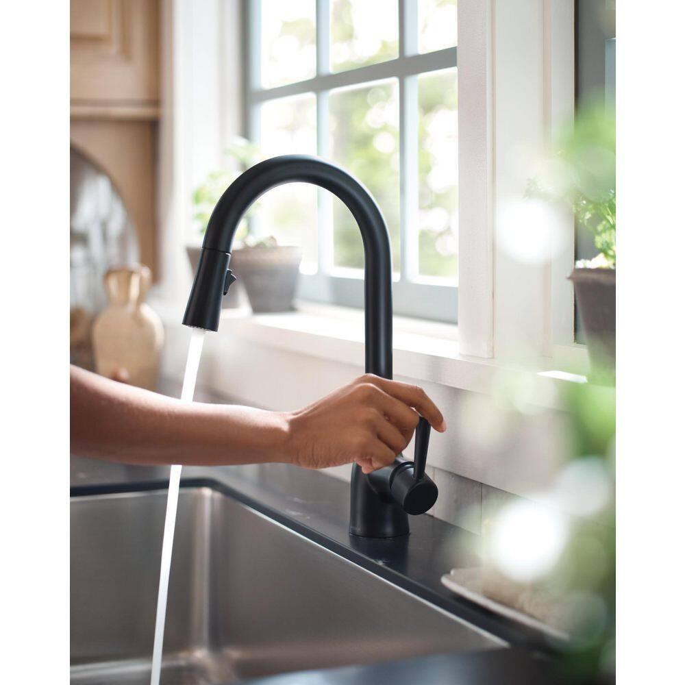 MOEN Adler Touchless Single-Handle Pull-Down Sprayer Kitchen Faucet with MotionSense Wave and Power Clean in Matte Black 87233EWBL