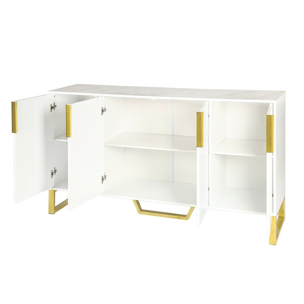 Modern sideboard with Four Doors  Metal handles   Legs and Adjustable Shelves Kitchen Cabinet