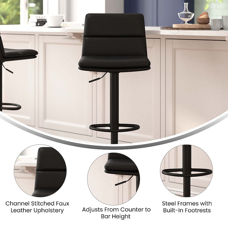 Merrick Lane Keene Modern Upholstered Adjustable Height Stools with Sturdy Iron Bases