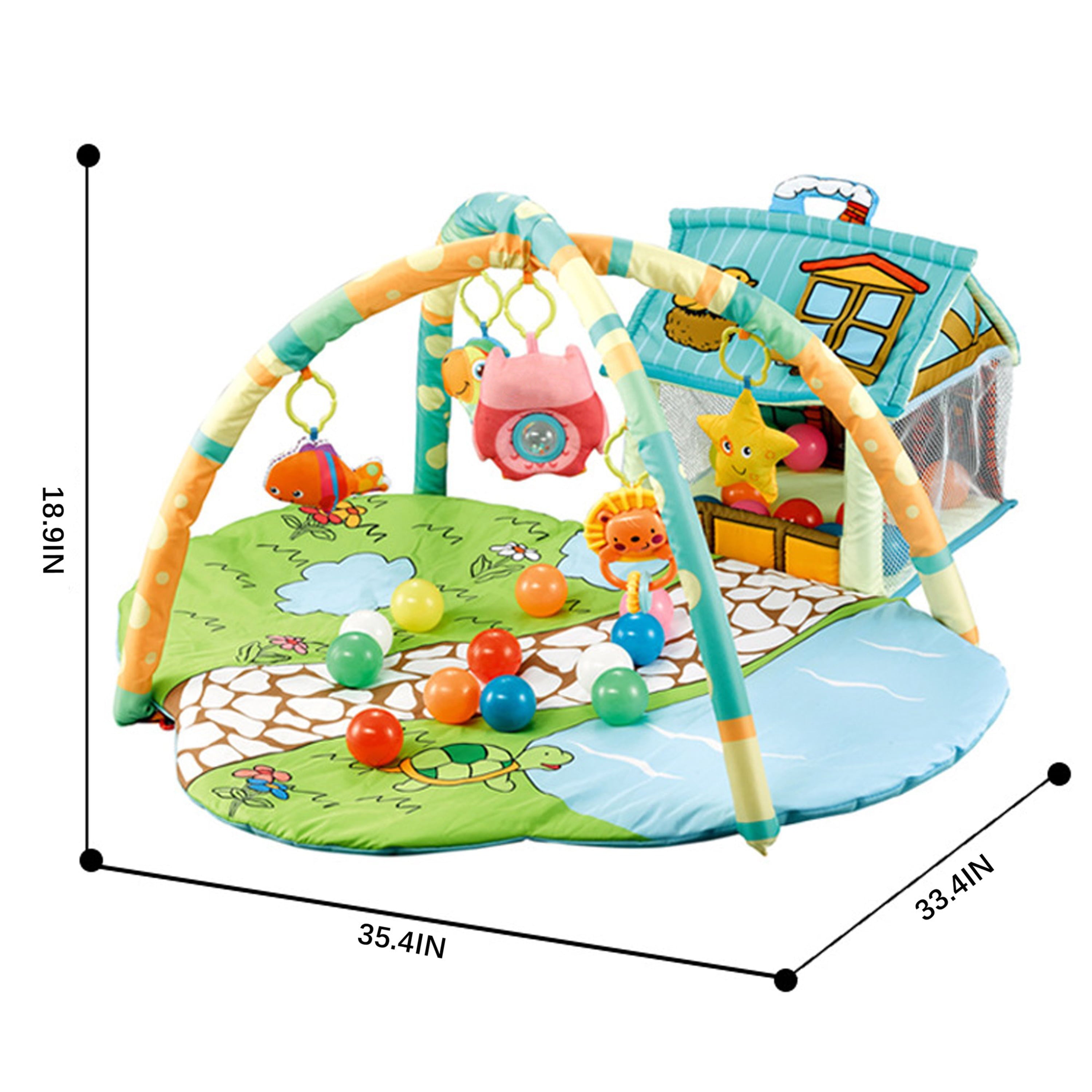 WZCPCV 3 in 1 Baby Infant Activity Gym Play Mat W/Hanging Toys，Baby Activity Gym and Play Mat，Baby Play Mat with Ball，Washable Baby Gym Mat