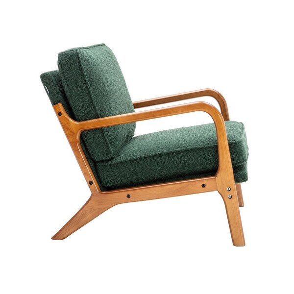 Mid Century Modern Accent Chair， Single Upholstered Lounge Reading Armchair with Solid Wood Frame and Cushions， Emerald Fabric