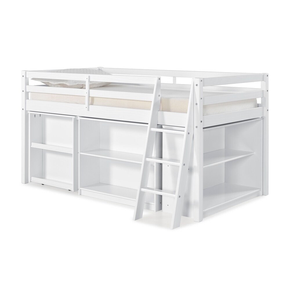 Roxy Solid Wood Junior Loft Bed with Desk  Shelving  and Bookcase