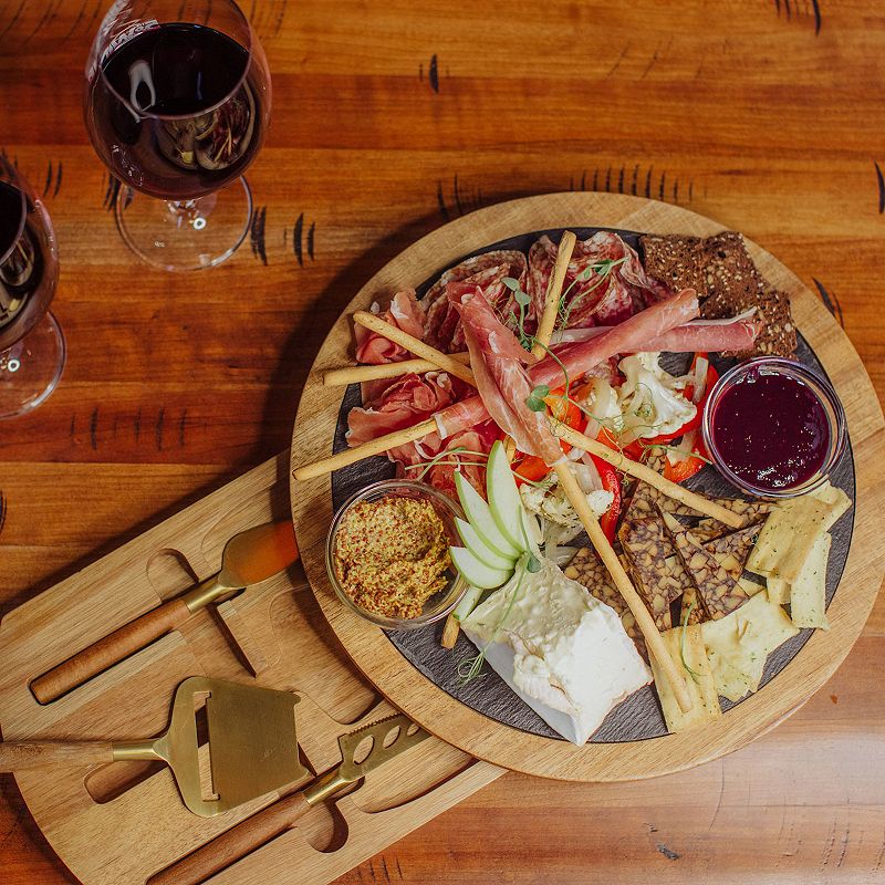 Toscana Insignia Acacia and Slate Serving Board with Cheese Tools