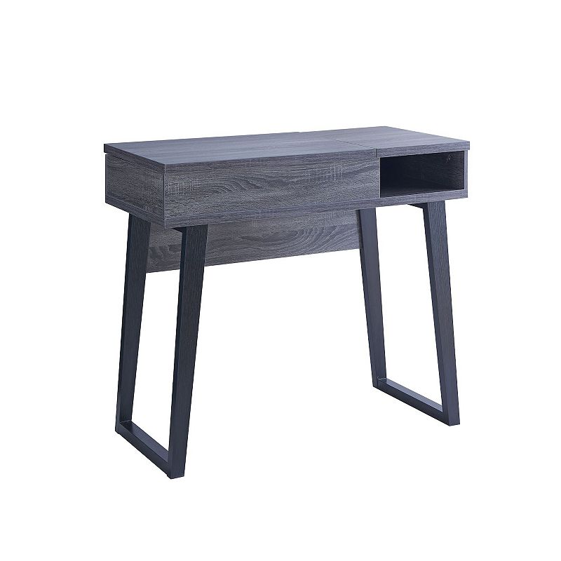 FC Design Distressed Grey and Black Home Office Computer Desk with Extendable Top