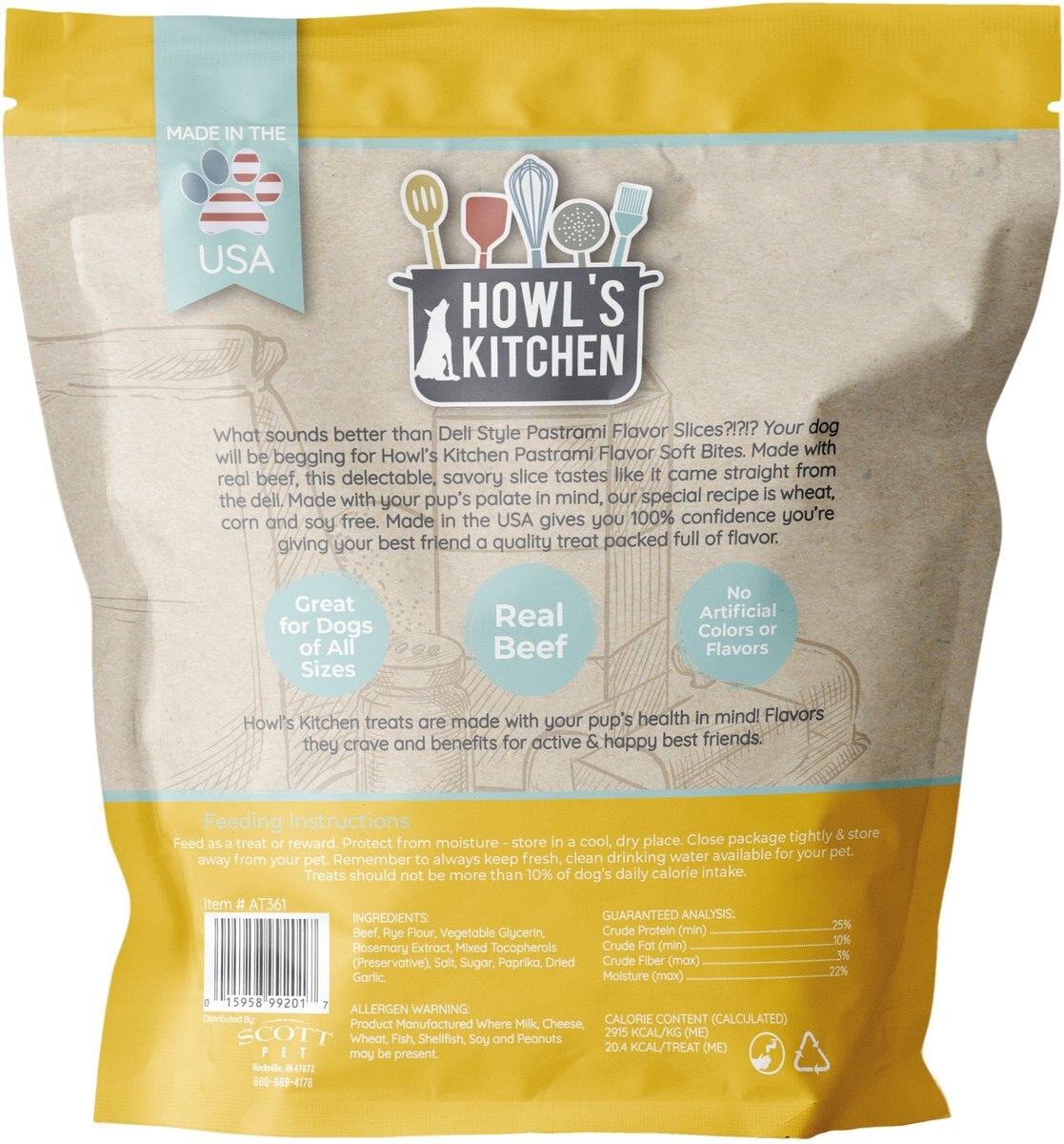 Howl's Kitchen Pastrami Dog Soft Chew Treat， 4-oz bag