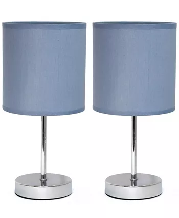 All The Rages Simple Designs Chrome Mini Basic Table Lamp with Fabric Shade 2 Pack Set