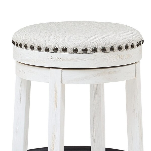 Zane 24 Inch Backless Swivel Counter Stool， Round White Seat， White Wood