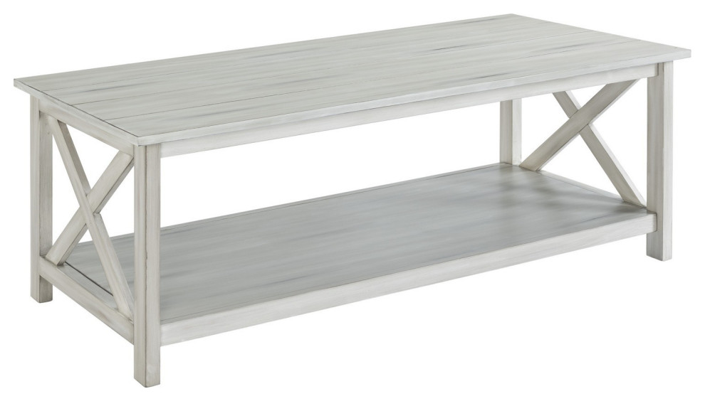 Benzara BM239761 1 Open Shelf Wooden Coffee Table WithxShaped Accents  White   Farmhouse   Coffee Tables   by VirVentures  Houzz