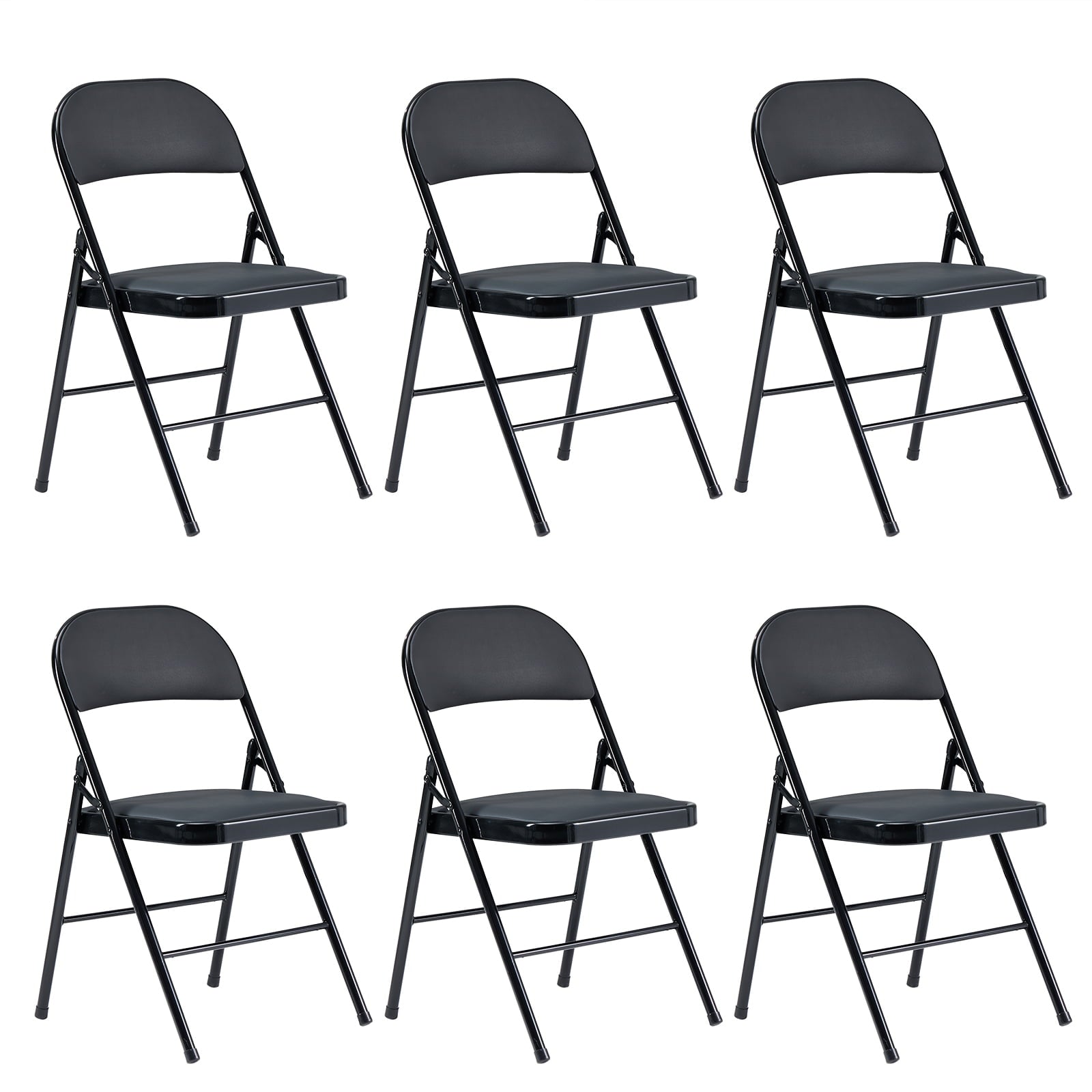 UBesGoo 6 Pack Folding Chairs Cushioned Padded Seat Wedding Chairs with Metal Frame Black