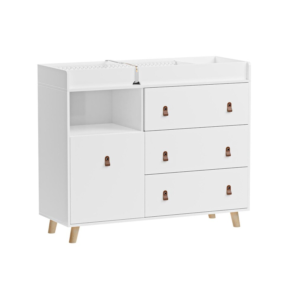 Baby Changing Table Dresser with 4 Drawers Shelf Hidden Trash Storage