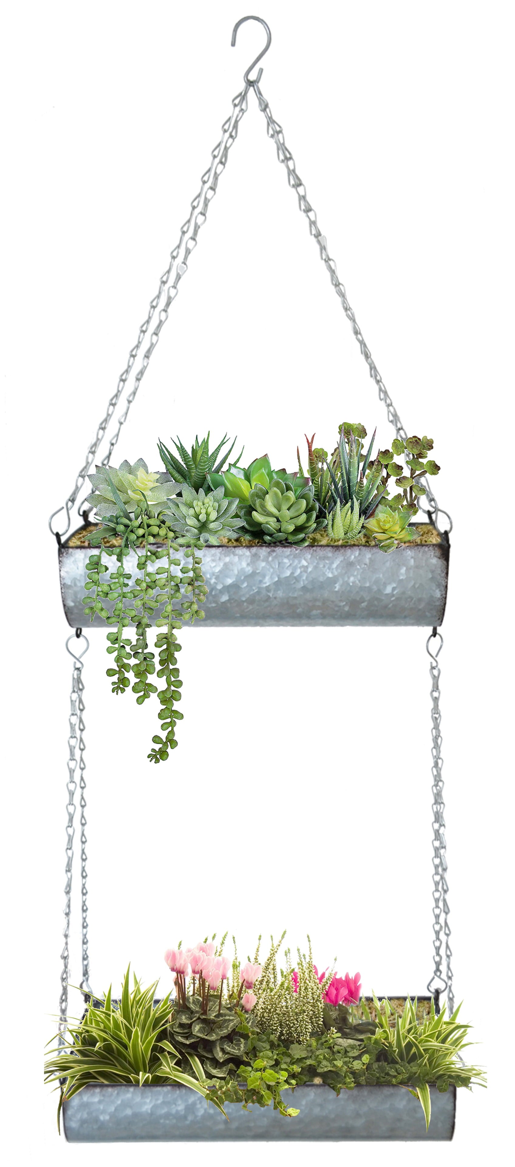 ShabbyDecor Galvanized Metal Trough Farmhouse Wall Hanging Planter, Plant Holders Indoor Hanging for Ferns Ivy Succulent Cactus Spider Plants