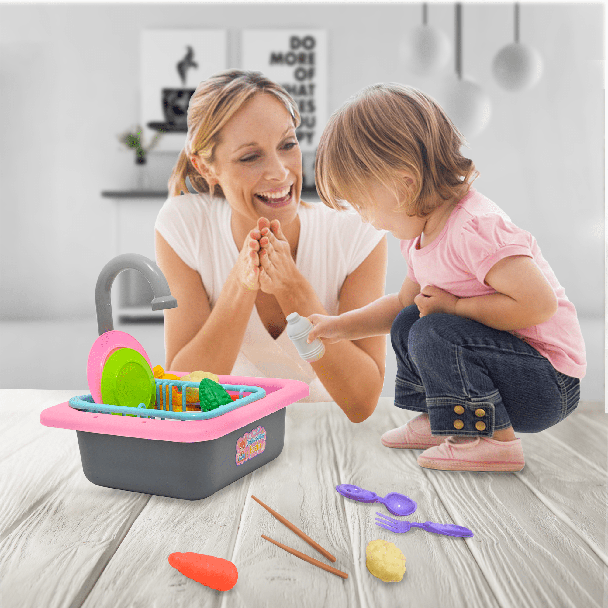 Kitchen Sink Toys - Play Sink with Running Water, Kids Pretend Play Kitchen Toy Sink for Girl, Role Play Electronic Dishwasher Kitchen Water Toys Set