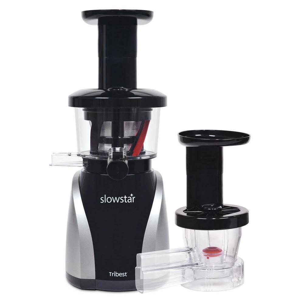 Tribest Slowstar 24 fl oz Black and Silver Vertical Cold Press Juicer with Mincing Attachment