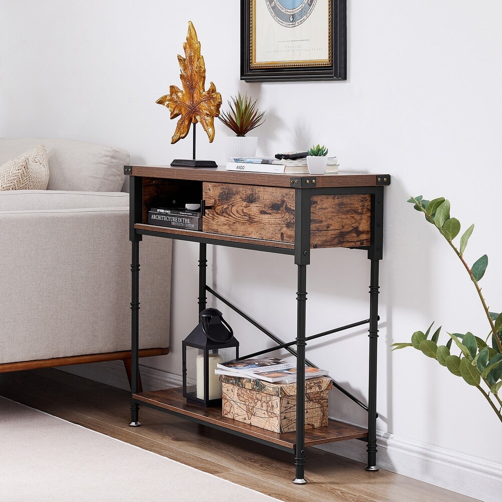 VECELO  Taomika Industrial Rustic Entryway/Console Sofa Table