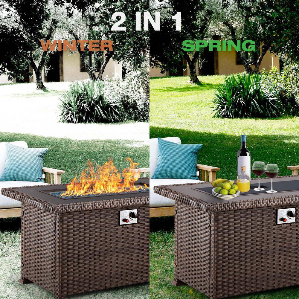 Zeus  Ruta 44 in. Propane Fire Pit Table 50000 BTU Auto-Ignition Gas Fire Table for Outside Patio LH-591