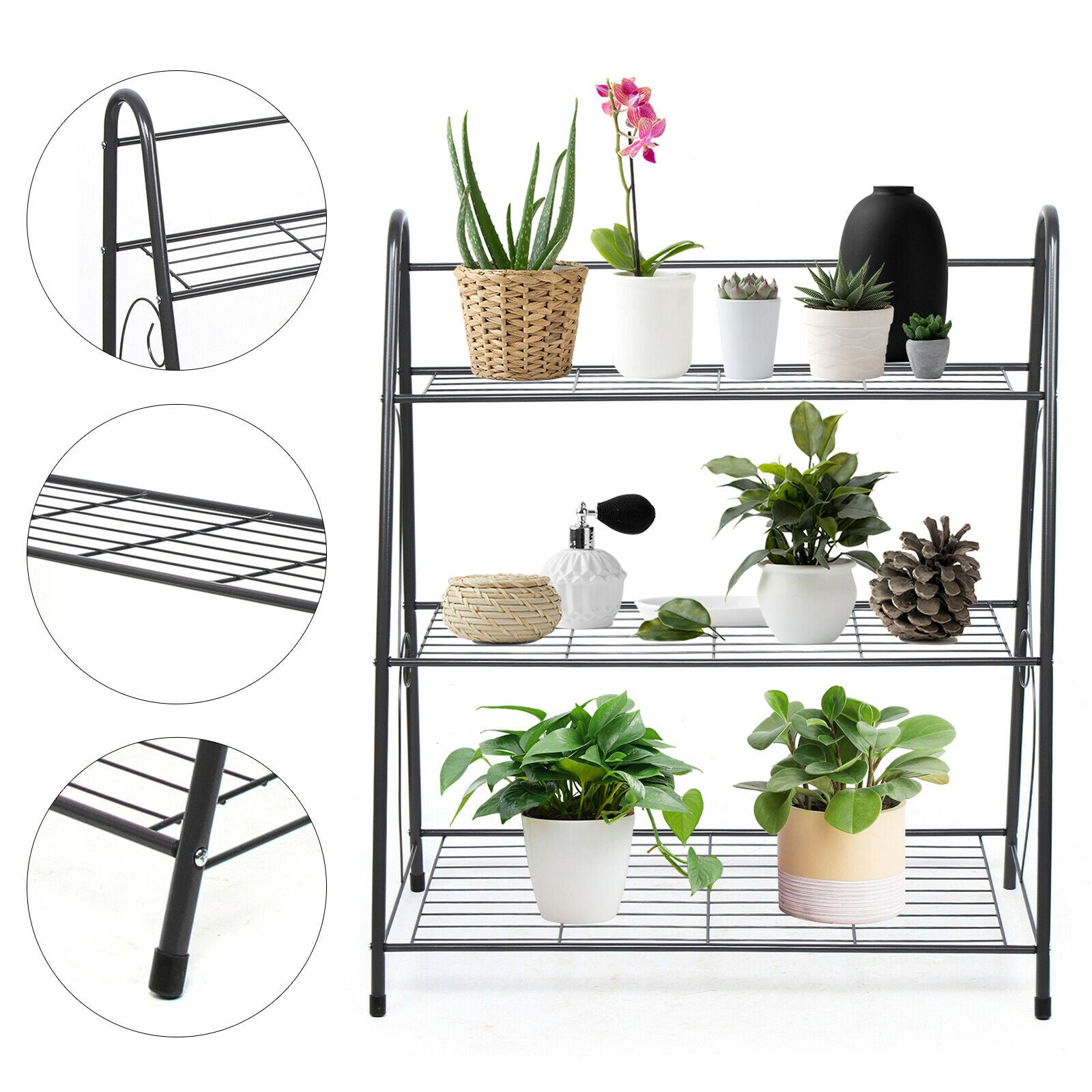 Miumaeov 3 Tier Metal Shelves Flower Pot Plant Display Rack for Indoor Outdoor Step Plant Pot Stand Planter Shelf Multiple Flower Pot Storage Rack