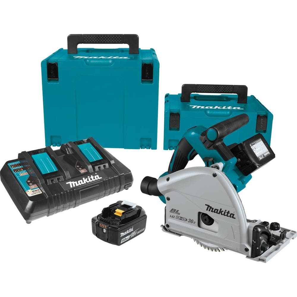 Makita 18V X2 LXT Lithium-Ion (36V) Brushless Cordless 6-1/2 in. Plunge Circular Saw w/ (2) Batteries 5.0Ah, 55T Blade XPS01PTJ