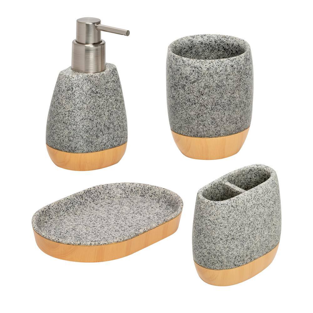 Honey-Can-Do 4-Piece Bathroom Accessories Set in Resin Grey BTH-08731