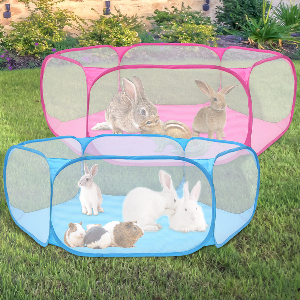 ODOMY Small Animals Cage Tent Kids Play Tent， Breathable and Transparent Pet Playpen Pop Open Outdoor/Indoor Exercise Fence， Portable Yard Fence