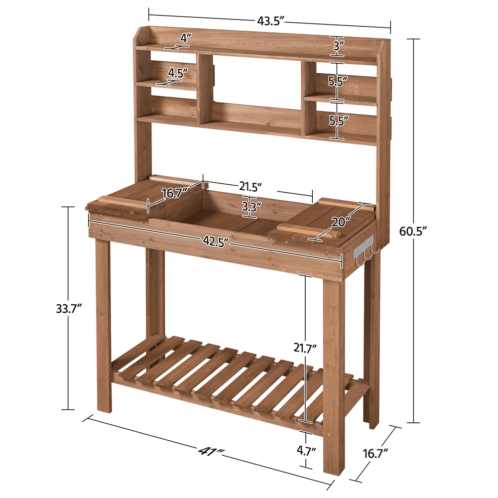 Yaheetech Potting Bench Table with Display Rack/ Storage Shelf/ Hanger, Brown