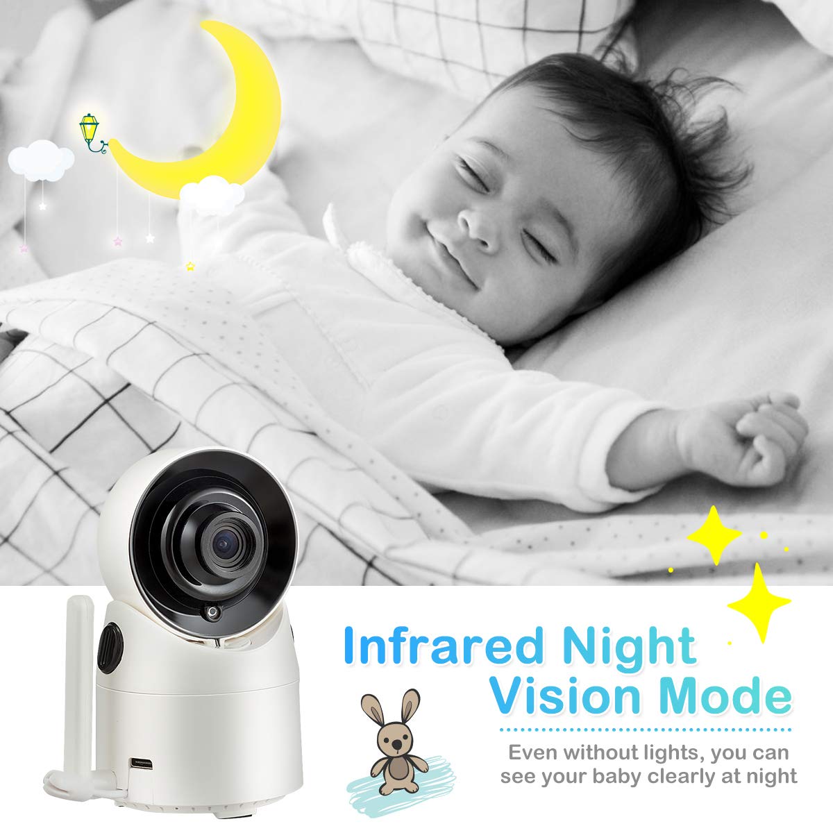 Video Baby Monitor, 3.5'' LCD Display, 2-Way Audio, Support 4 Cams, 1000ft Transmission Range