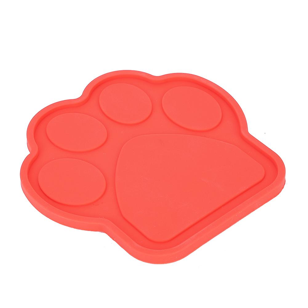 Silicone Non-slip Pet Dog Lick Food Pad Mat Cute Paw Shape With Fixing Suction Cup For Bathing Groming Red