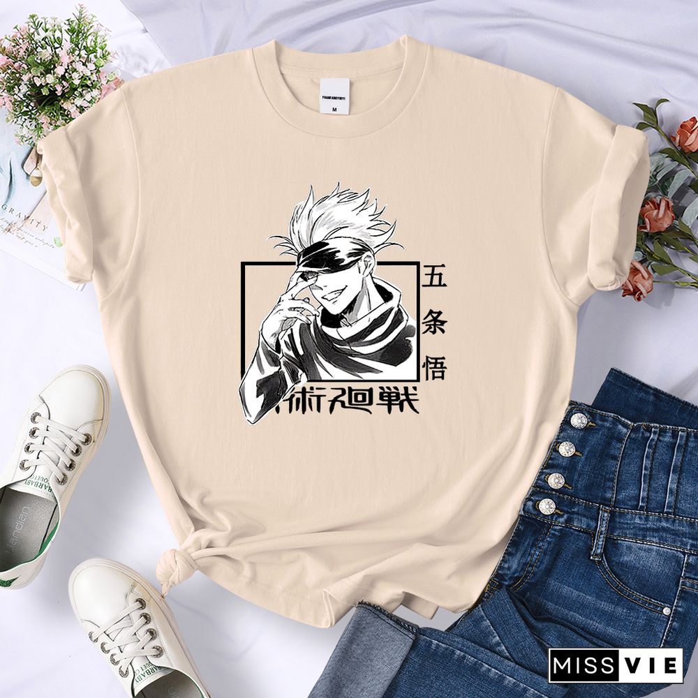 Gojo Satoru Anime Jujutsu Kaisen Womens Tshirts Street Breathable Short Sleeve Personality Cool Tee Shirt Casual Summer T-Shirt